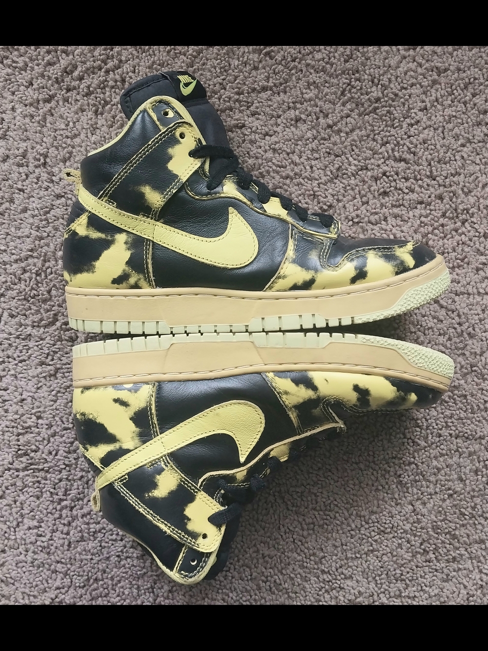 Nike Mens Dunk High 1985 Black Yellow Acid Wash 7.5